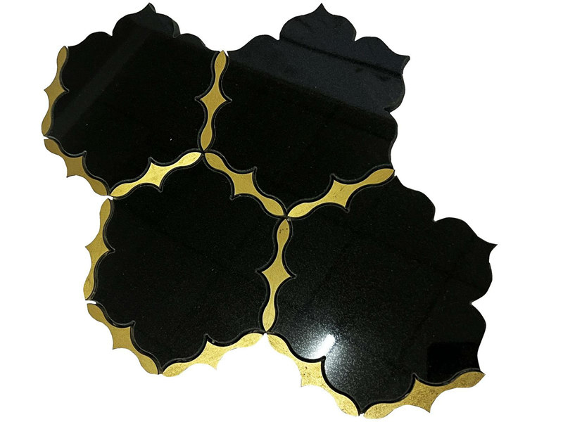 Wholesale Black Stone Mosaic Tile Waterjet Brass Inlay Tile Backsplash