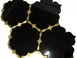 Wholesale Black Stone Mosaic Tile Waterjet Brass Inlay Tile Backsplash