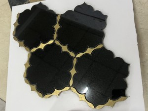 Varotra Black Stone Mosaic Tile Waterjet Brass Inlay Tile Backsplash