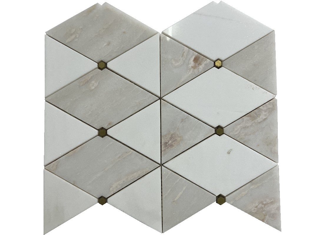 Lupum Diamond Marmor Mosaic Tile Cum Brass Dots Inlay For Wall (5)