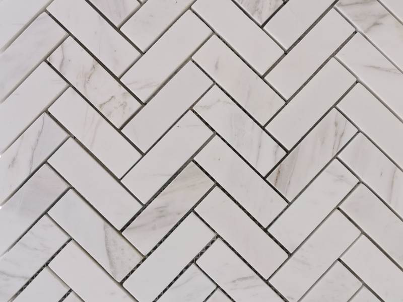 Borong Herringbone Marble Tiles Dapur Mozek Batu Putih