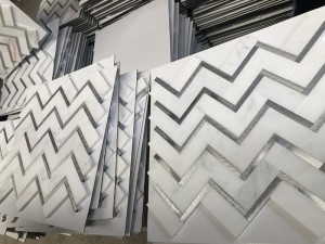 I-Wholesale Metal Inlay Marble Herringbone Mosaic Tile For Wall