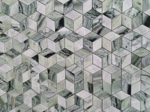 Дүң баасы 3D таш мозаика үч өлчөмдүү куб жашыл мрамор мозаика плиткасы