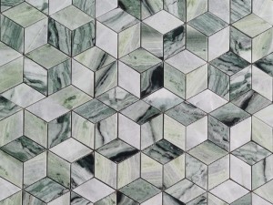 Бөөний үнэ 3D Cube хавтан Backsplash Ногоон Гантиг мозайк хавтан