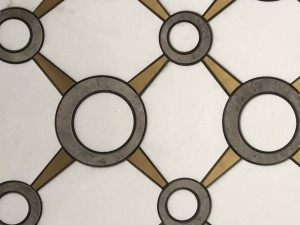 Grosir Waterjet Bulat Marmer Putih Dan Ubin Mosaik Emas Untuk Dinding