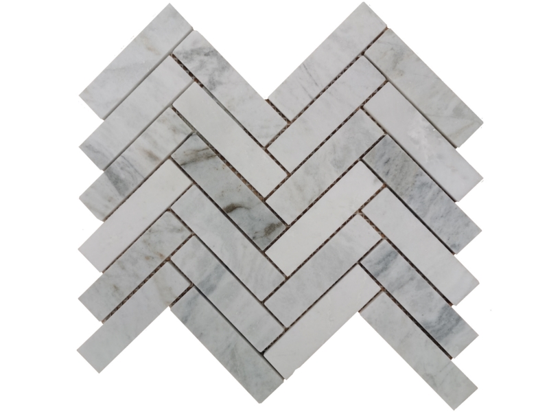 Azulexos de pedra de espiga de mosaico de mármore branco por xunto para paredes (2)