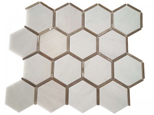 Dosseret de tuile de mosaïque de nid d'abeilles d'hexagone en marbre et en laiton pour le mur