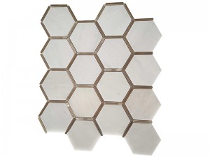 Marble ແລະທອງເຫລືອງ Hexagon Honeycomb ກະເບື້ອງ Mosaic Backsplash ສໍາລັບກໍາແພງ