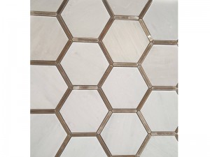 Marble na Brass Hexagon Honeycomb Mosaic Tile Inyuma Yurukuta