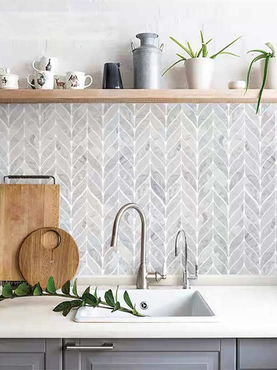 marble leaf backsplash kitchen mosaic waterjet tile wall