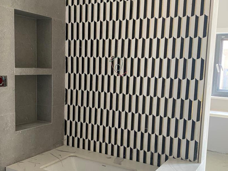 waterjet black and white marble mosaic tile para sa vanity backsplash mosaic na dekorasyon
