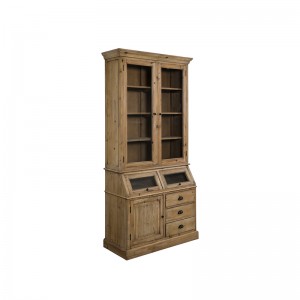 Recycled Fir Country Style Kitchen Cabinet With 2 Glass Doors And 3 Drawers