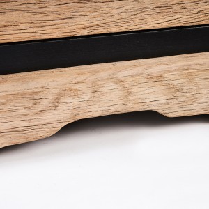 שולחן צד בעיצוב תעשייתי אלון משוחזר עם 2 מגירות