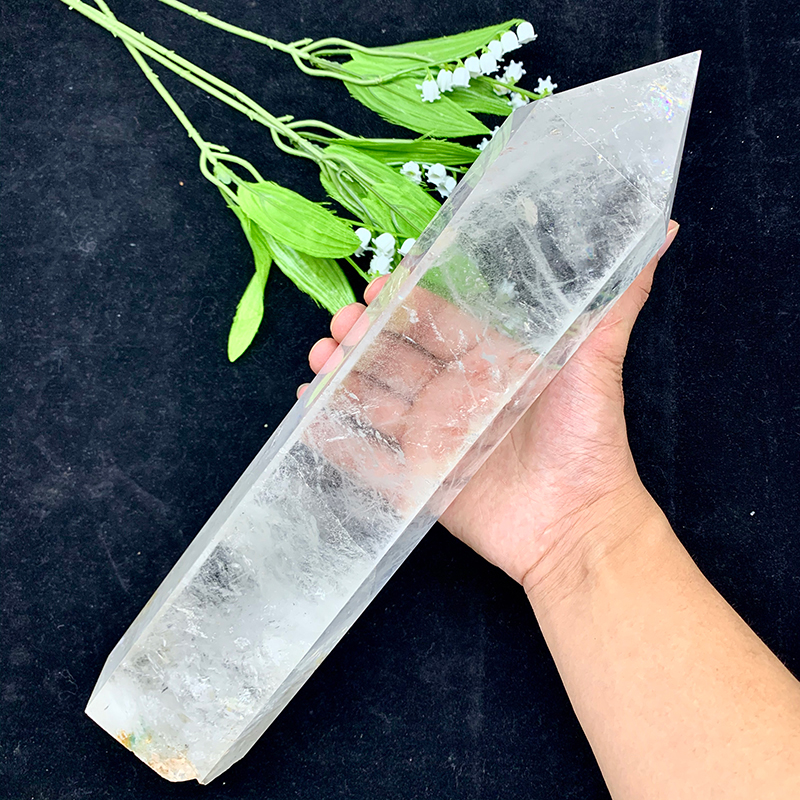 Varita de cristal de obelisco transparente natural Pedras curativas Punto de torre de cuarzo transparente