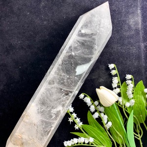 Naturlig klar Obelisk Crystal Wand Healing Stones Clear Quartz Tower Point