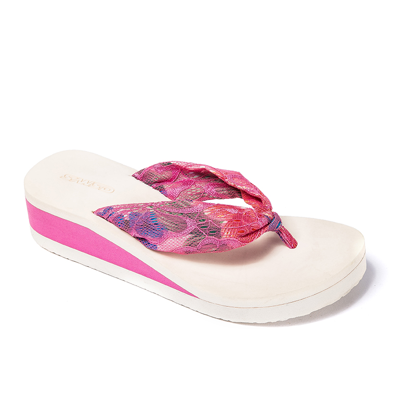 china factory Hot rosa högklackade sandaler spetsdekoration rem flip flops halkfria för kvinnor