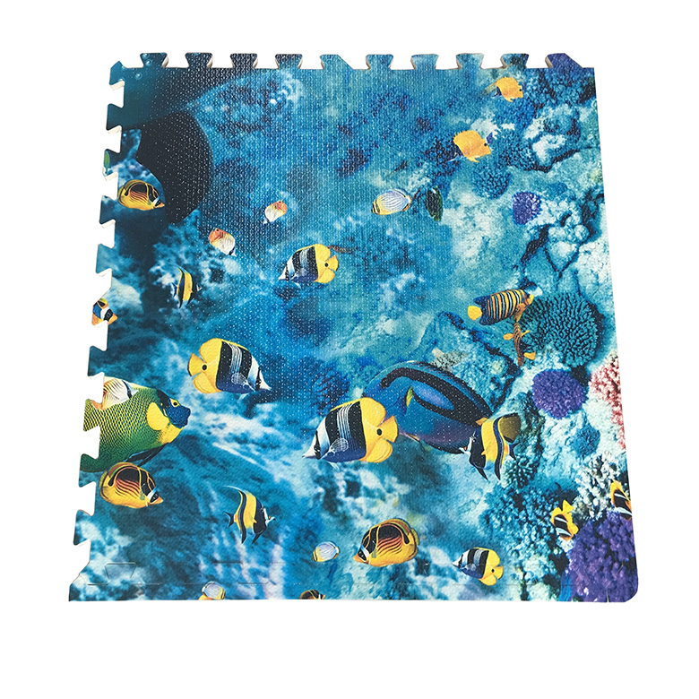 Top popular de nova chegada ecolóxica de escuma EVA personalizada alfombra de crebacabezas de golfiños e peixes tropicais impresos