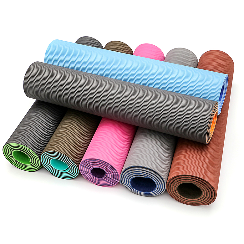 Tapis de yoga double couche haute densité écologique en tpe durable multicolore doux avec antidérapant
