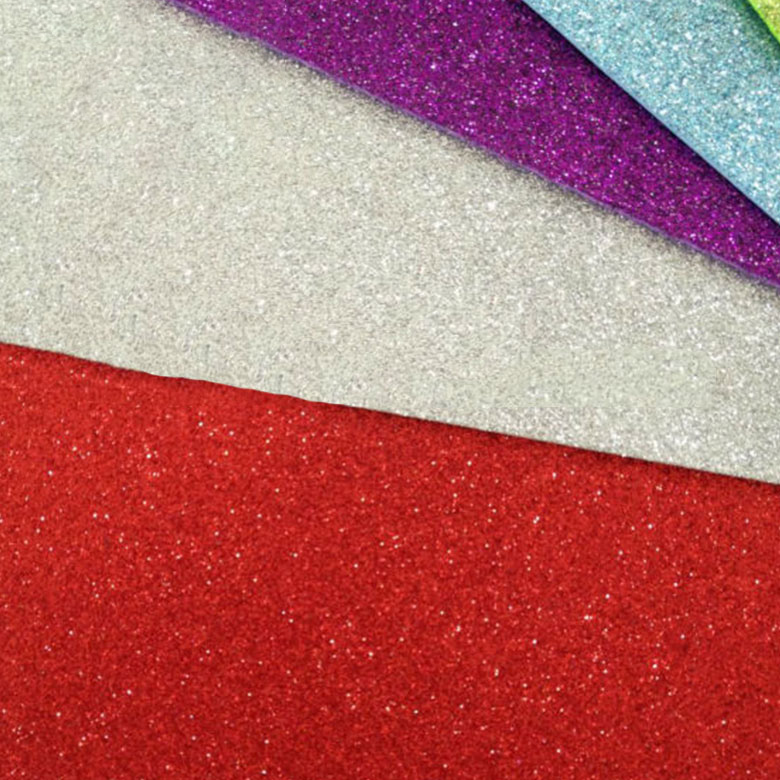 Kina leverantör färgglada tyg hantverk glitter plast eva glitter skum ark