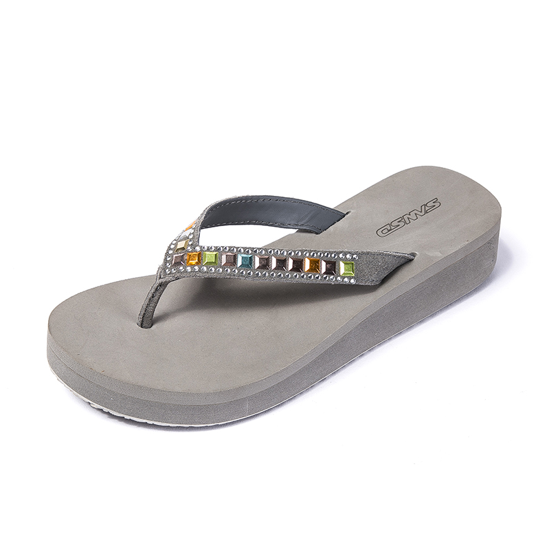 Vogue ແມ່ຍິງຫາດຊາຍ summer ຕ້ານ slip ຫາດຊາຍ EVA ບາດເຈັບແລະ rhinestone wedge ເພີ່ມຂຶ້ນ heel flip flop sandals ສີຂີ້ເຖົ່າສີ slipper