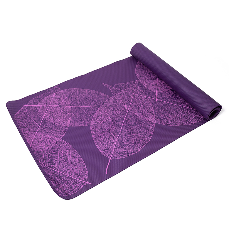tambahan kandel dénsitas tinggi custom daun design ungu kabugaran non dieunakeun PVC mat yoga dikomprés pikeun workout kabugaran pilates