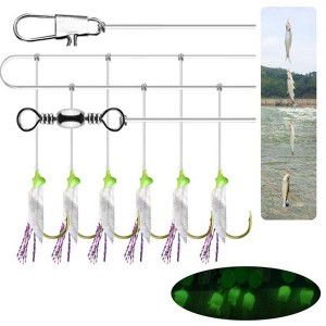 WH-H043 8-19# Sabiki Fishing Rigs Feather Hooks 6 pcs Green