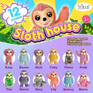Lazy Sloth – Venda por xunto de pequenos xoguetes de plástico Wj0010 Flocked Sloth Animal Figure Pocket Money Toy