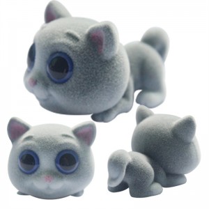 Mini Animal Plastic PVC Isiro Flocked Cat Gbigba Toys Fun awọn ọmọ wẹwẹ