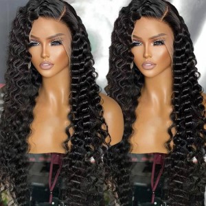 Deep Curly Lace Front Wig 180% Density Natural Human Virgin Hair Wigs