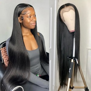 Partihandel 13×6 spets frontal dubbeldragen rak peruk för svarta kvinnor