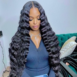 N'ogbe Transparent Switzerland Lace Front Deep Wave Human Hair Wigs