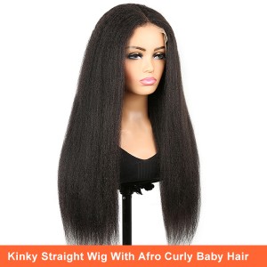 Kinky straight Lace Front Wig ከአይነት 4C አፍሮ ከርሊል የህፃን ፀጉር ጋር