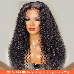 4×4 HD Kinky Curly Lace Closure Peruvian Wigs For Women