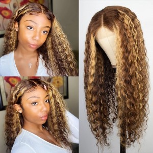Wk Ombre Brown Kinky Curly Lace Front Penutupan Wig