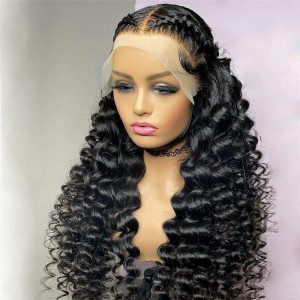 Wholesale Transparent Swiss Lace Front Deep Wave Human Hair Wigs