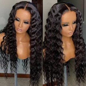 N'ogbe Transparent Switzerland Lace Front Deep Wave Human Hair Wigs