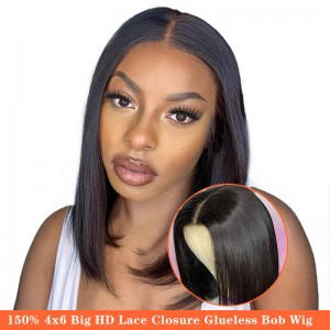 Silky Straight Wear Go Bob Wigs Pre Cut HD Lace Closure Glueless Wigsn