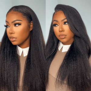 Yaki Lace Front Wigs With 4C Afro Kinky Curly Edges