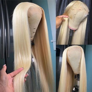 180 % neapdorotas Virgin Blonde 613 permatomas nėriniuotas priekinis tiesus perukas