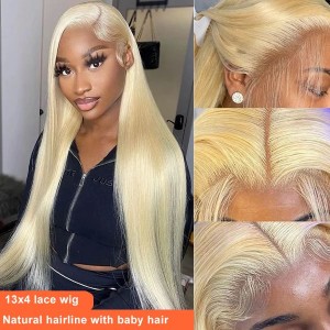 180% Raw Virgin Blonde 613 Transparent Lace Front Straight Wig
