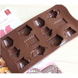 Kaffekanne og krusform 12-hulroms fondant 3D søtsaker sjokoladebrett Silikonformer
