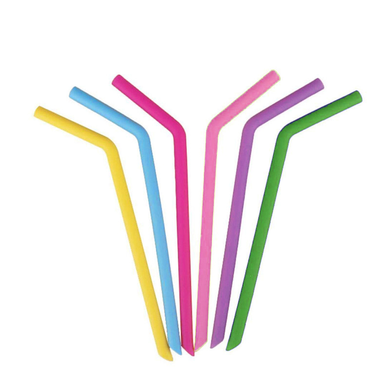 8 mm Custom Rainbow Colors Curved Silicone Drinking Straw Food Grade Bevel Incision Reusable Straws