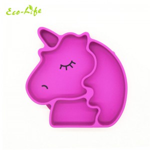 Eco-Life BPA Gratis Cute Animal Unicorn Silicone Divided Suction Plate Kanggo Bayi