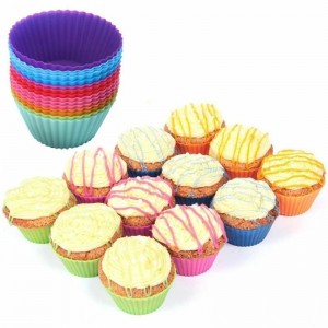 Reusable Silicone Chocolate Cake Baking Mold Cup Mix Color 12pc-Set Silicone Baking Cups Mold Tool Round Shape