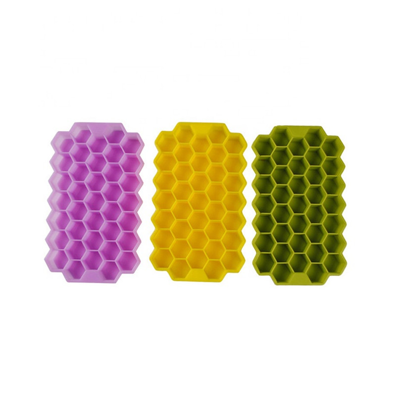 Little Bees Bandexa de cubos de xeo de panal de mel de silicona con tapas Recipiente de almacenamento flexible