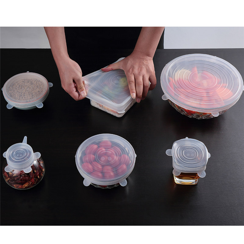 6 paketa rastezljivih veličina set prilagođenog brenda Posuda za pranje u mašini za suđe Sigurno voćni omot za hranu za višekratnu upotrebu Fleksibilni izdržljivi najbolji silikonski poklopci
