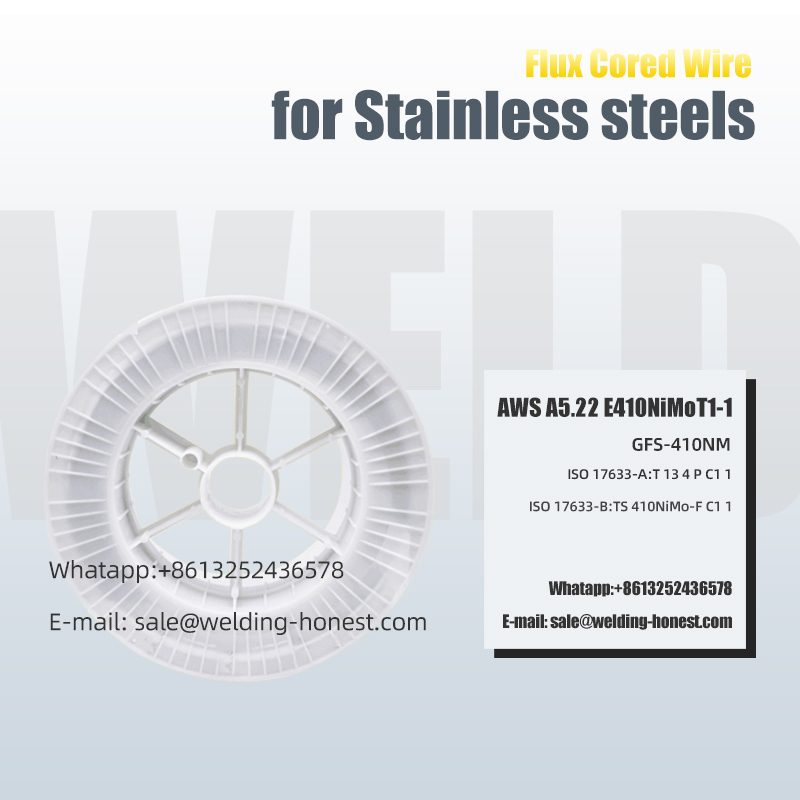 स्टेनलेस स्टील्स फ्लक्स कोरेड तार E410NiMoT1-1 वेल्डिंग सामग्री साइलेन्सर वेल्ड