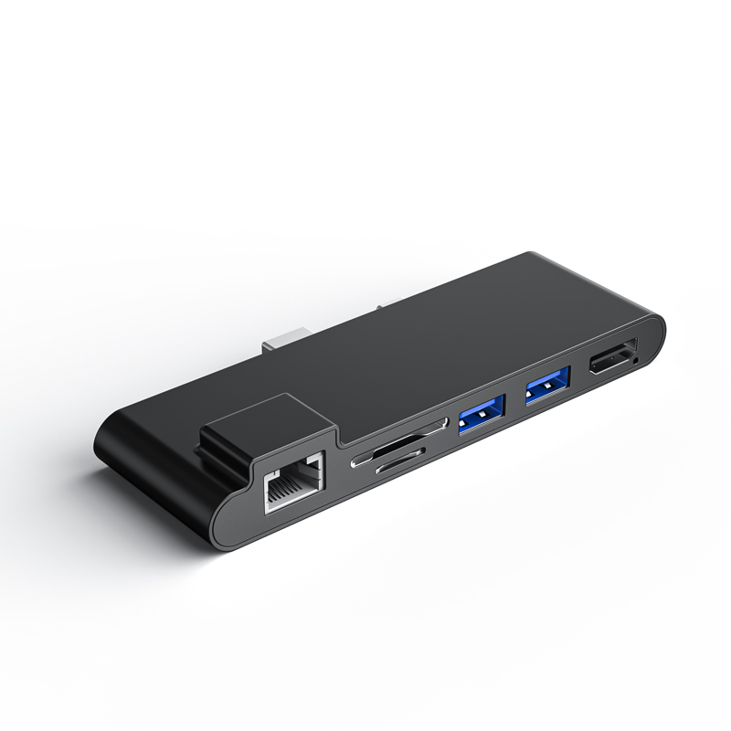 6 di 1 USB3.0 mini DP ber HDMI USB3.0 RJ45 SD/TF Qereqola Docking ji bo Surface Pro 5