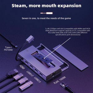 Steam Deck M.2 үчүн 7-де 1 док-станция, HDMI 4K@60Hz менен USB-C концентрат базасы