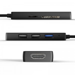 5 in 1 USB3.1/Type-C to HDMI+USB3.0+2*USB2.0+SD/TF HUB W/LED
